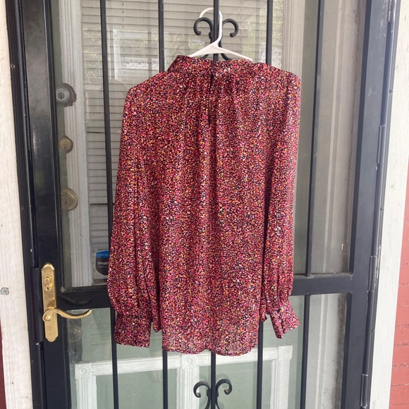 H&M NWT Pink Multicolor Blouse; Balloon Sleeve Blouse; Size Large - Picture 2 of 5